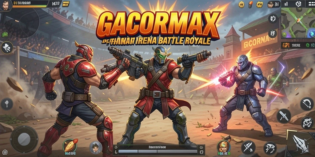 Tangkapan layar GACORMAX menampilkan aksi pertarungan epik di arena Battle Royale.