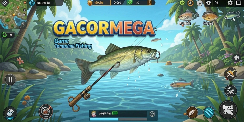 Tampilan menarik dari gameplay memancing GACORMEGA yang menampilkan berbagai jenis ikan.