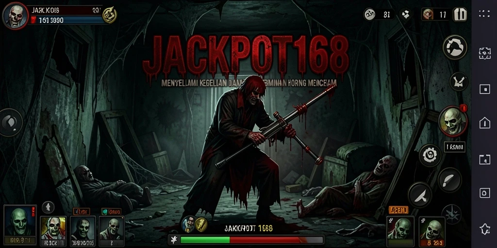Screenshot gameplay JACKPOT168 menampilkan suasana horor yang mencekam.