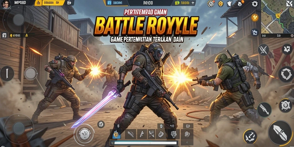 Tampilan gameplay MPOID yang intens dan mendebarkan dalam pertempuran Battle Royale.