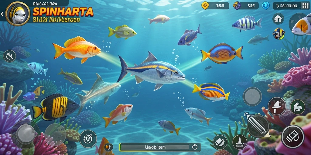 Tangkapan layar SPINHARTA yang menampilkan gameplay Tembak Ikan yang seru.