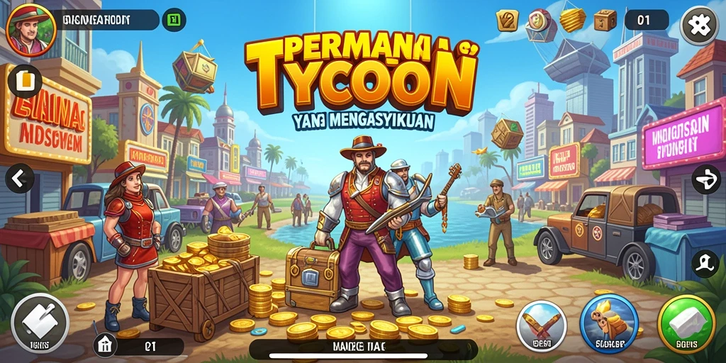Tampilan gameplay V21 yang menarik dan penuh strategi dalam dunia bisnis.