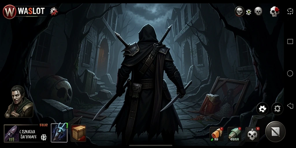 Screenshot gameplay WASLOT menampilkan suasana horor yang mencekam.